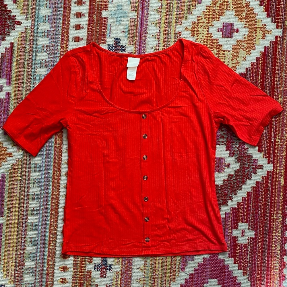 H&M Red Button-Down Women's Top